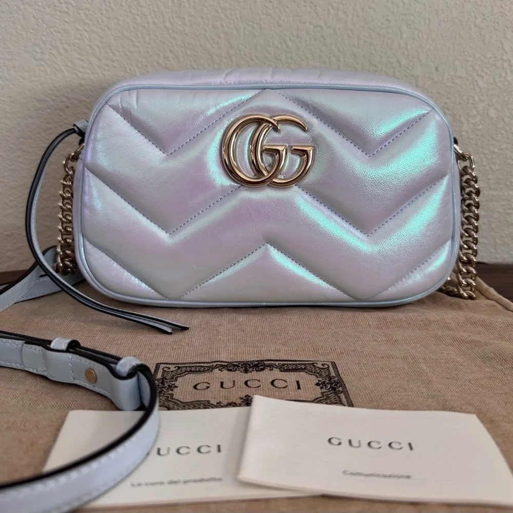 ❌SOLD❌NEW GUCCI GG Marmont Limited Edition Iridescent Quilted Leather Crossbody - Picture 8 of 8